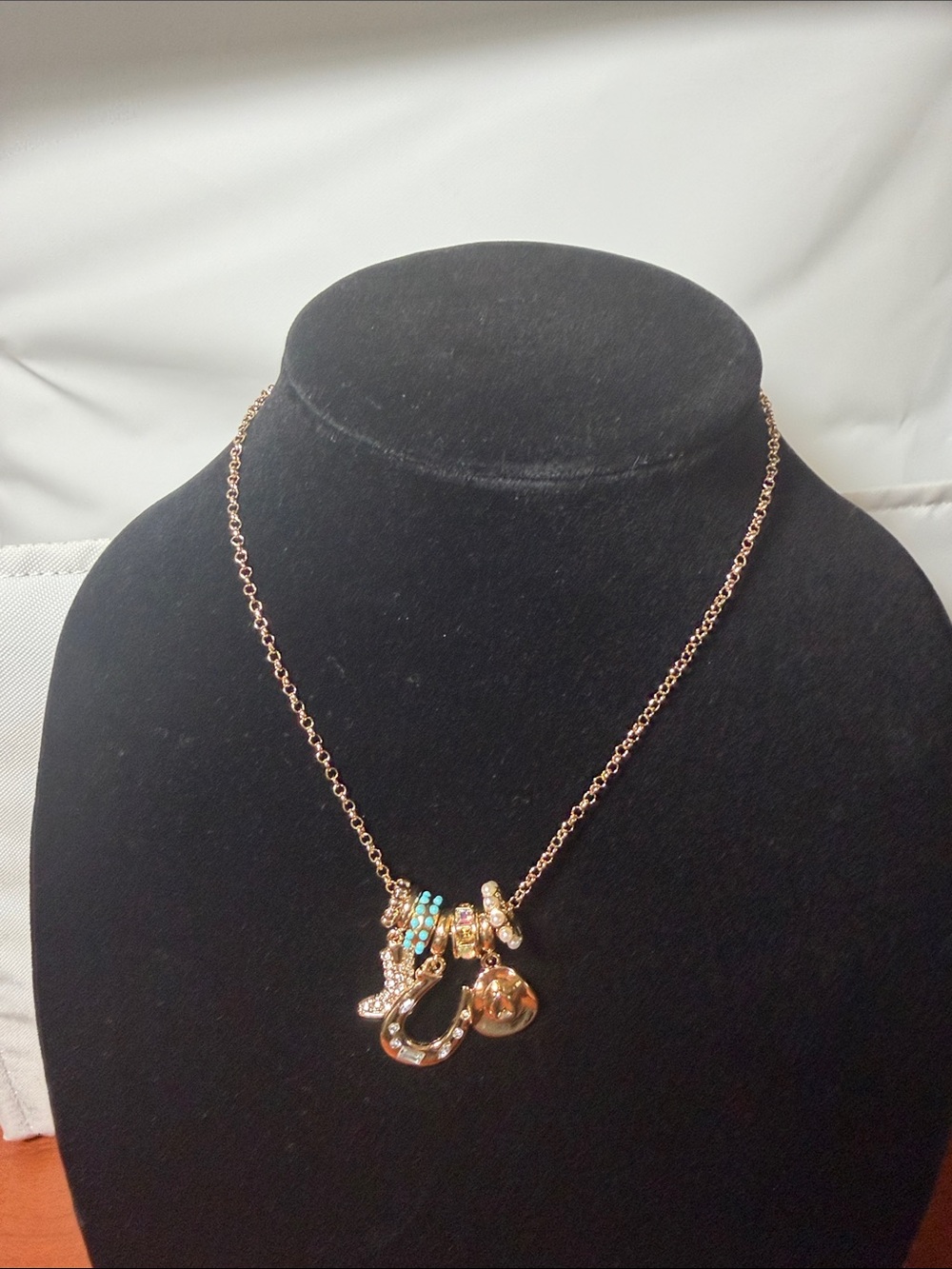 Gold-Tone Pendant Necklace with Turquoise and Clear Crystal Accents